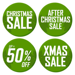 Christmas Sale banners design template, 50% off, discount tags, app icons, vector illustration