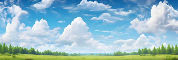 Obraz na płótnie Canvas Landscape with blue sky and white fluffy clouds