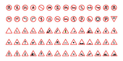 Fototapeta Traffic signs collection. Signs of danger, mandatory, obligations and alerts. Supplementary and routing table. Temporary traffic signs. Vector. obraz