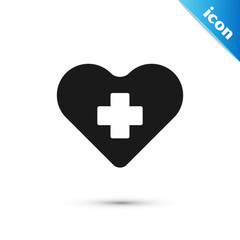 Obraz premium Grey Heart with a cross icon isolated on white background. First aid. Healthcare, medical and pharmacy sign. Vector Illustration