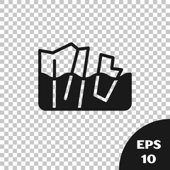 Black Glacier melting icon isolated on transparent background. Vector