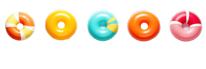 Lifebuoys isolated on transparent background, top view. PNG. Inflatable rings, kids swimming safety accessory