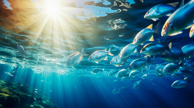 Fish in blue ocean water