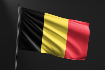 Fototapeta premium 3d illustration flag of Belgium. Belgium flag waving isolated on black background. flag frame with empty space for your text.