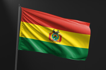 3d illustration flag of Bolivia. Bolivia flag waving isolated on black background. flag frame with empty space for your text.
