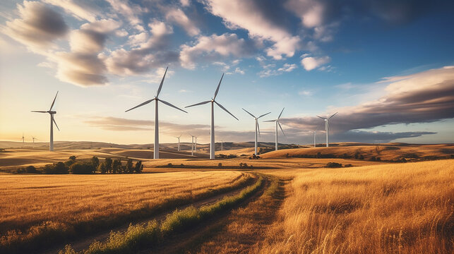 A wind turbine farm genrating energy