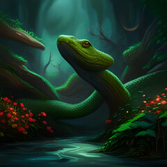 Fototapeta premium green snake in the water