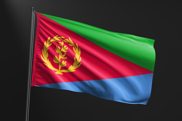 3d illustration flag of Eritrea. Eritrea flag waving isolated on black background. flag frame with empty space for your text.