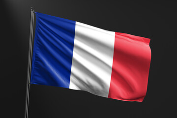 3d illustration flag of France. France flag waving isolated on black background. flag frame with empty space for your text.