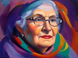 Old women portrait abstraction oil painting