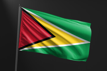 3d illustration flag of Guyana. Guyana flag waving isolated on black background. flag frame with empty space for your text.