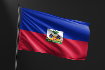 Fototapeta premium 3d illustration flag of Haiti. Haiti flag waving isolated on black background. flag frame with empty space for your text.