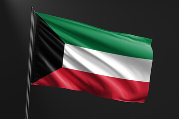 3d illustration flag of Kuwait. Kuwait flag waving isolated on black background. flag frame with empty space for your text.