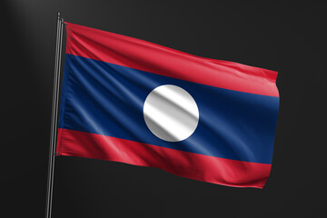 3d illustration flag of Laos. Laos flag waving isolated on black background. flag frame with empty space for your text.