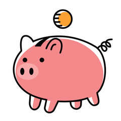 piggy bank vector illust with a coin
