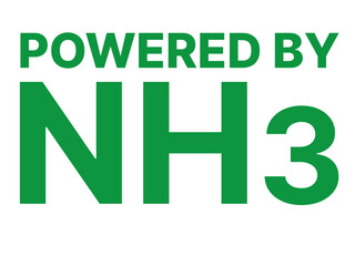 Powered by NH3. Powered by ammonia vector sign. Vector sticker for sustainable fuel. Renewable energy resources. Green hydrogen.