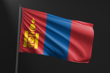 3d illustration flag of Mongolia. Mongolia flag waving isolated on black background. flag frame with empty space for your text.