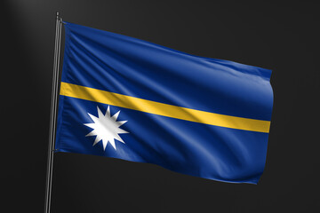 3d illustration flag of Nauru. Nauru flag waving isolated on black background. flag frame with empty space for your text.