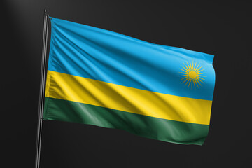 3d illustration flag of Rwanda. Rwanda flag waving isolated on black background. flag frame with empty space for your text.