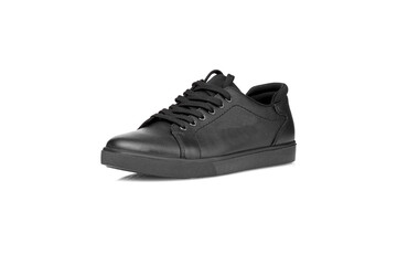black leather sneakers on a white background