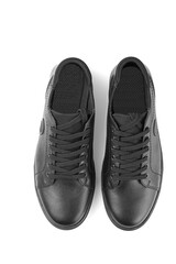 black leather sneakers on a white background