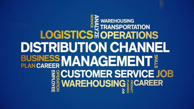 Distribution Channel Management animated tag word cloud;text design animation kinetic typography seamless loop.
