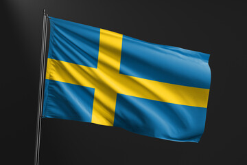 3d illustration flag of Sweden. Sweden flag waving isolated on black background. flag frame with empty space for your text.