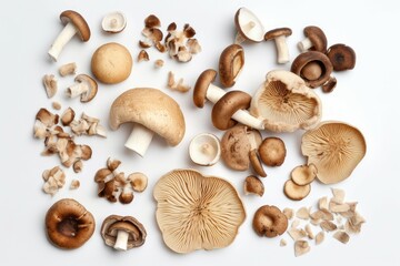 Set fresh mushrooms top view. Generate Ai - obrazy, fototapety, plakaty
