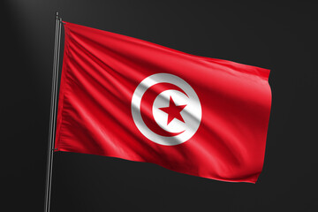 3d illustration flag of Tunisia. Tunisia flag waving isolated on black background. flag frame with empty space for your text.
