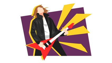 guitarist character animation in action. musician, singer, rock star. concept of music, art, concert, band. flat style.