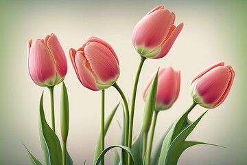 Gently pink tulips on a white background. AI generated