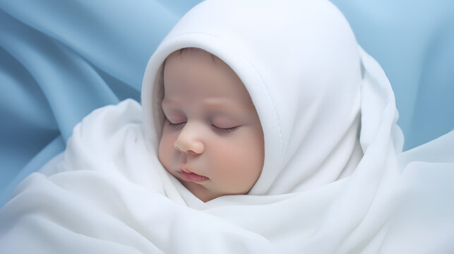 Kleines Baby / Neugeborenes eingewickelt in wei&szlig;em Handtuch (Generative AI)