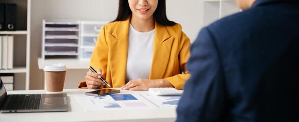  Signing a contract. Client and broker agent, lease agreement, successful deal and  Young business...