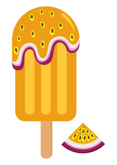 Delicious ice cream on a stick of passion fruit