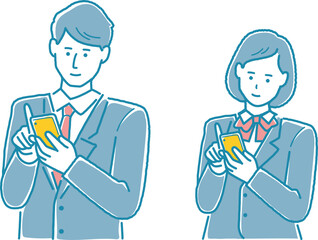 スマホを操作している学生　男女