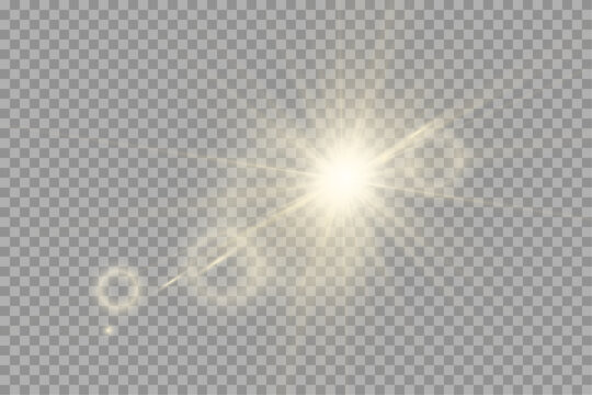 Lens flare sunlight light effect on transparent. Stock vector illustration. Available as PNG.	