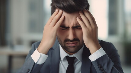 Office worker having a headache, hard day, failure