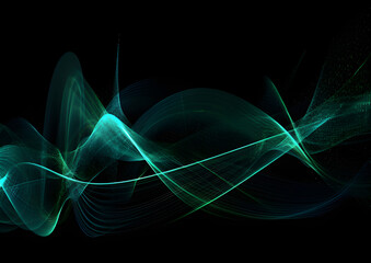 Abstract green blue vibration lines with black background