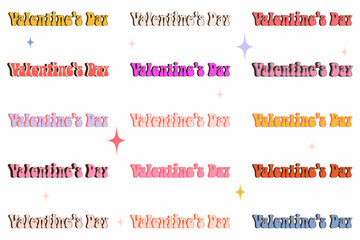 Valentine’s day. Set of Valentine’s day phrases. Y2K collection.Set of retro slogans. 2000s. Retro y2k style.Cartoon style.Groovy set of phrases. Vector illustration of y2k.Nostalgia for 1980s.