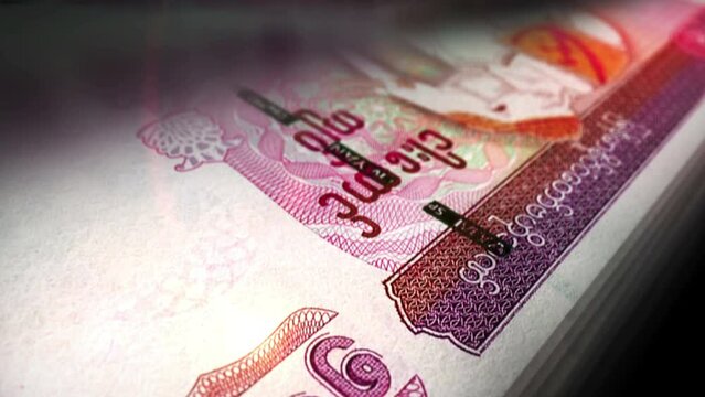Myanmar money Burma Kyat money counting. MMK banknotes. Fast cash note count macro loop. Business, finance and economy. Loopable and seamless concept.