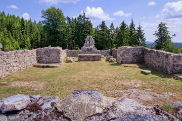 The ruins of the former Church of Saint Nicholas in the forest near Horni Slavkov, Czech republic