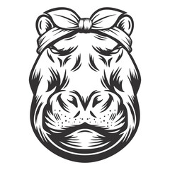 Fototapeta premium hippo headband bandana line art. Farm Animal. hippopotamus logos or icons. vector illustration
