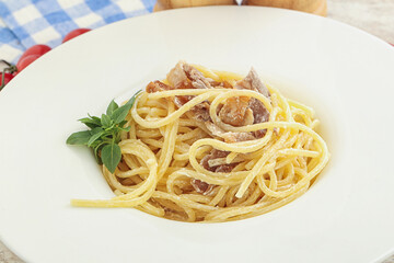 Spaghetti carbonara pasta with bacon