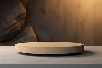 Stone podium for display product. Background for cosmetic product branding. Generative AI