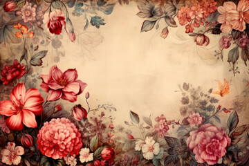 Watercolor floral bouquet frame. AI generated.