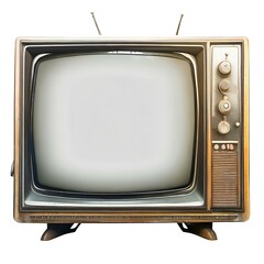 An old vintage retro tv television set with a blank screen and isolated on a white background Generative AI