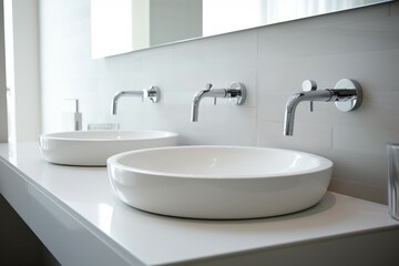 Naklejka na ściany i meble Sinks minimalist bathroom. Generate Ai