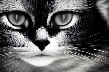 black and white cat portrait, Generative AI
