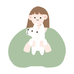 Girl smile hug dog ,animal therapy