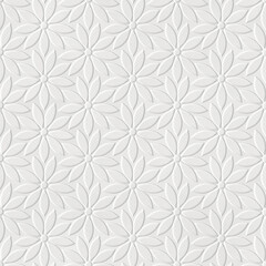 Embossed flowers pattern on paper background, seamless texture, paper press, 3d illustration